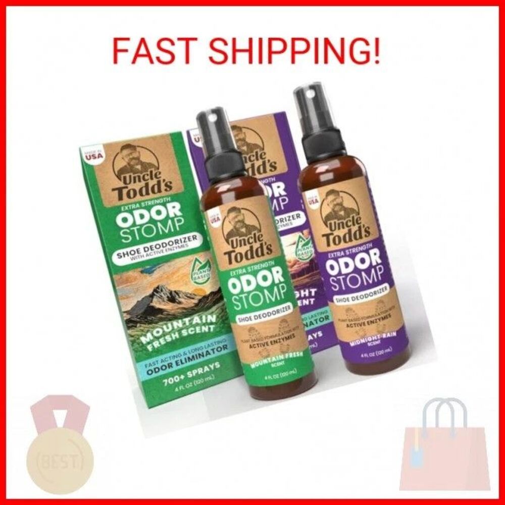 Uncle Todd's Odor Stomp Shoe Deodorizer 2-Pack - Proven & Powerful Enzyme Shoe S